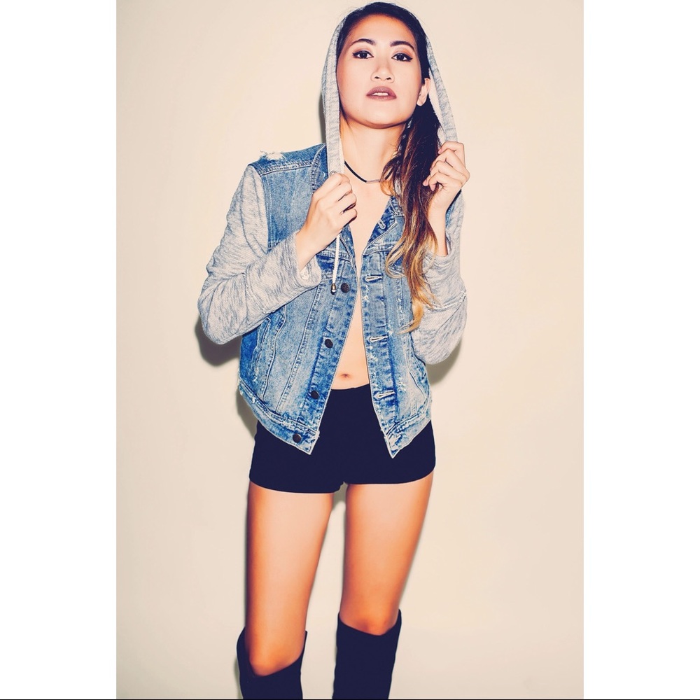 FP denim/knit jacket hoodie